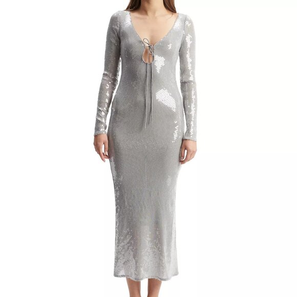 Bardot Women’s Verona Low-Back Sequin Maxi Dress – Silver – Size 4 – NWT - Picture 2 of 6